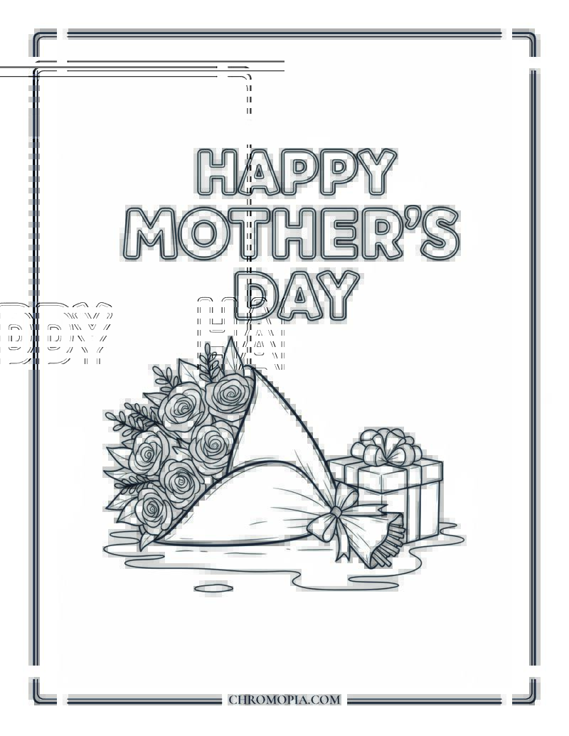 Happy Mother’s Day Bouquet Coloring Page