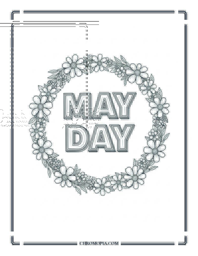 MAY DAY Floral Wreath Coloring Page