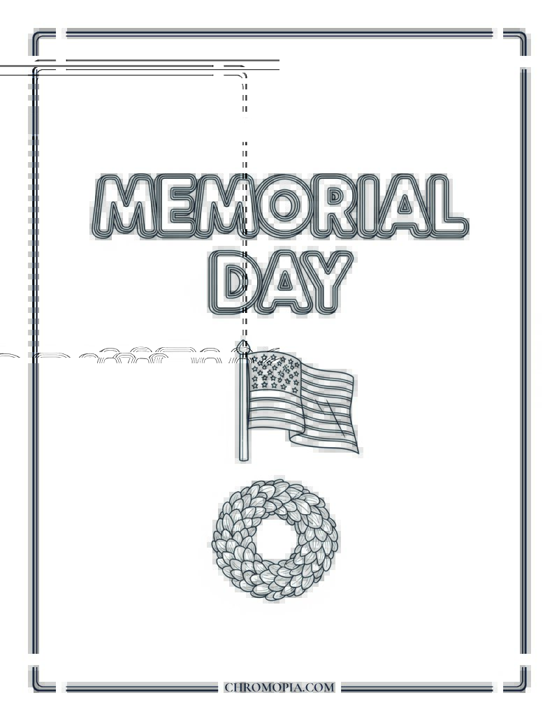 Memorial Day Flag And Wreath Coloring Page