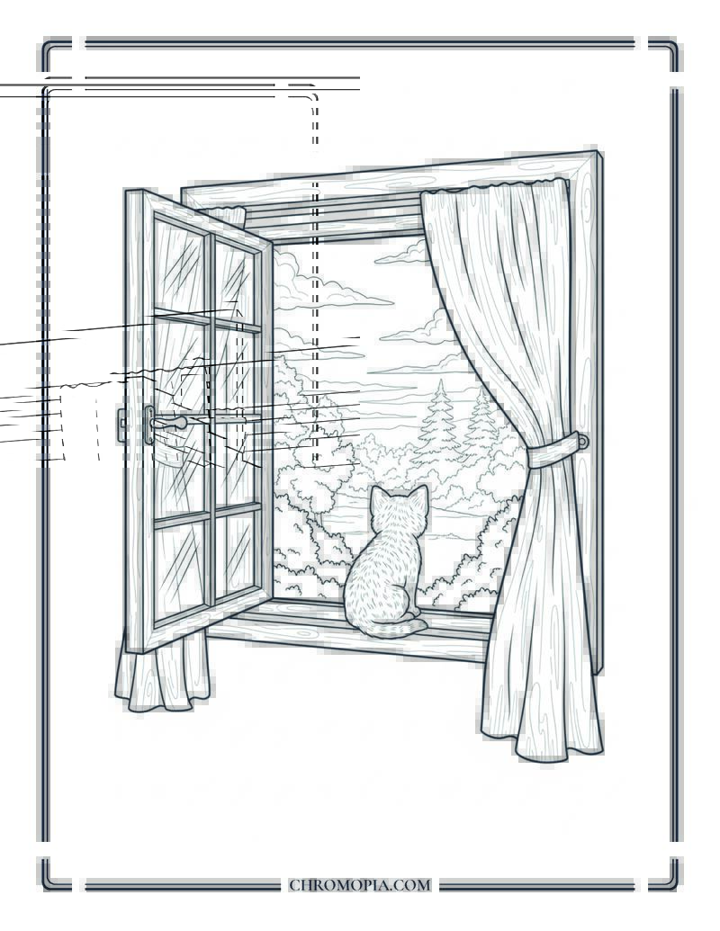 Open Window Toward Bright May Sky Coloring Page