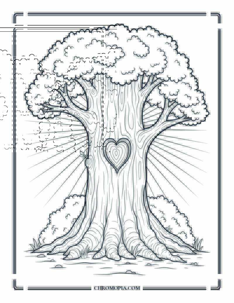 Tree Trunk With Carved Heart In May Light Coloring Page