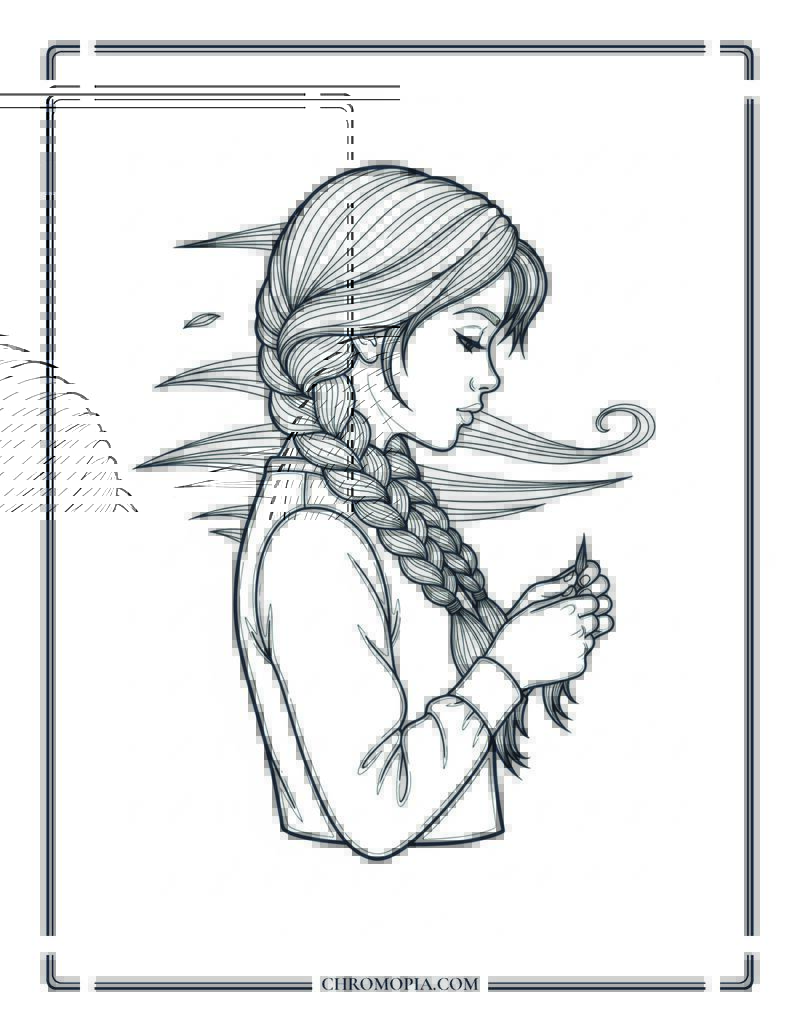 Girl Braiding Hair In Spring Breeze Coloring Page