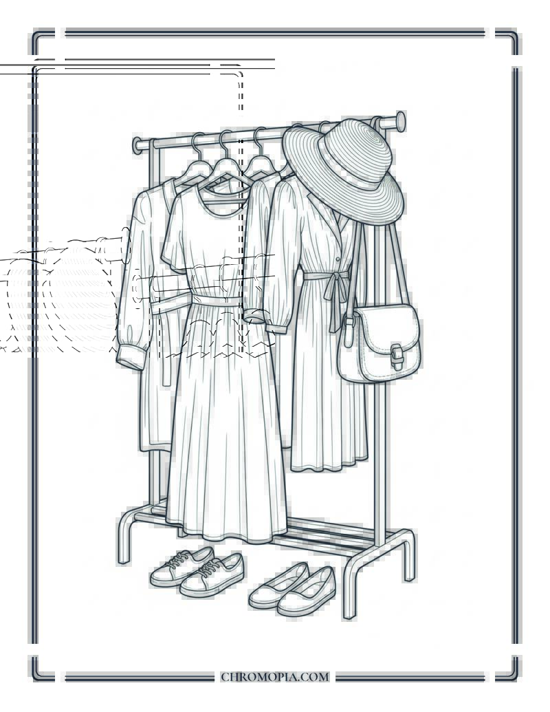 Spring Outfit Hanging On Wooden Rack Coloring Page