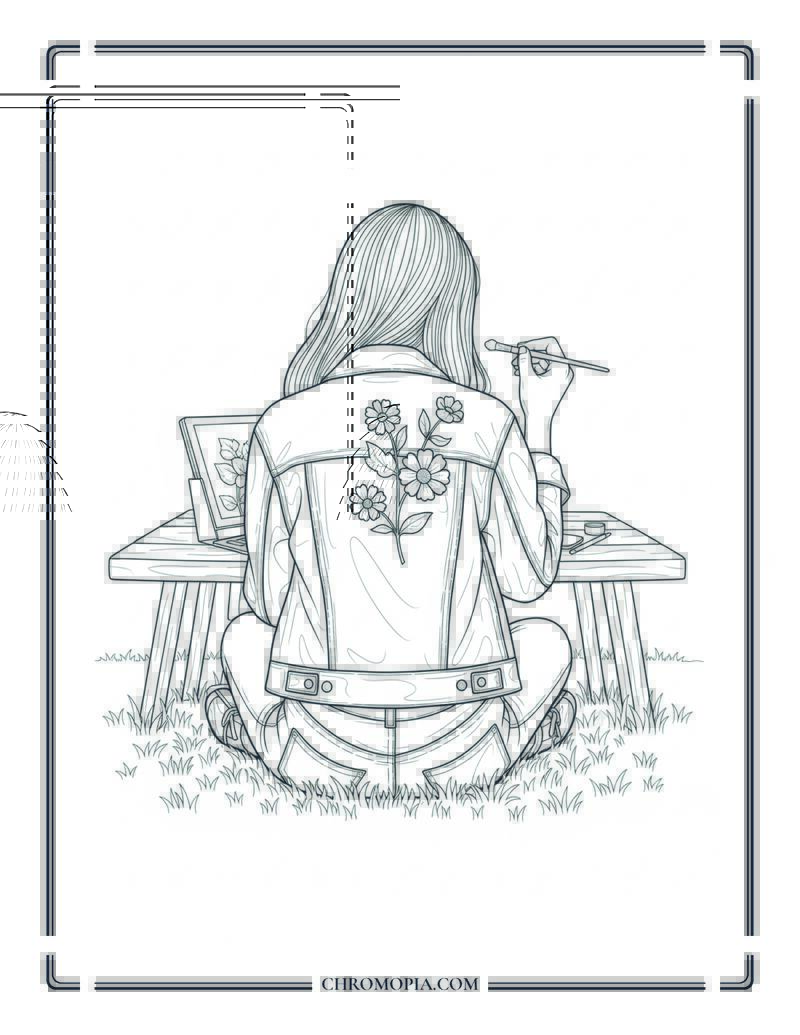 Teen Customizing Denim Jacket Outdoors Coloring Page