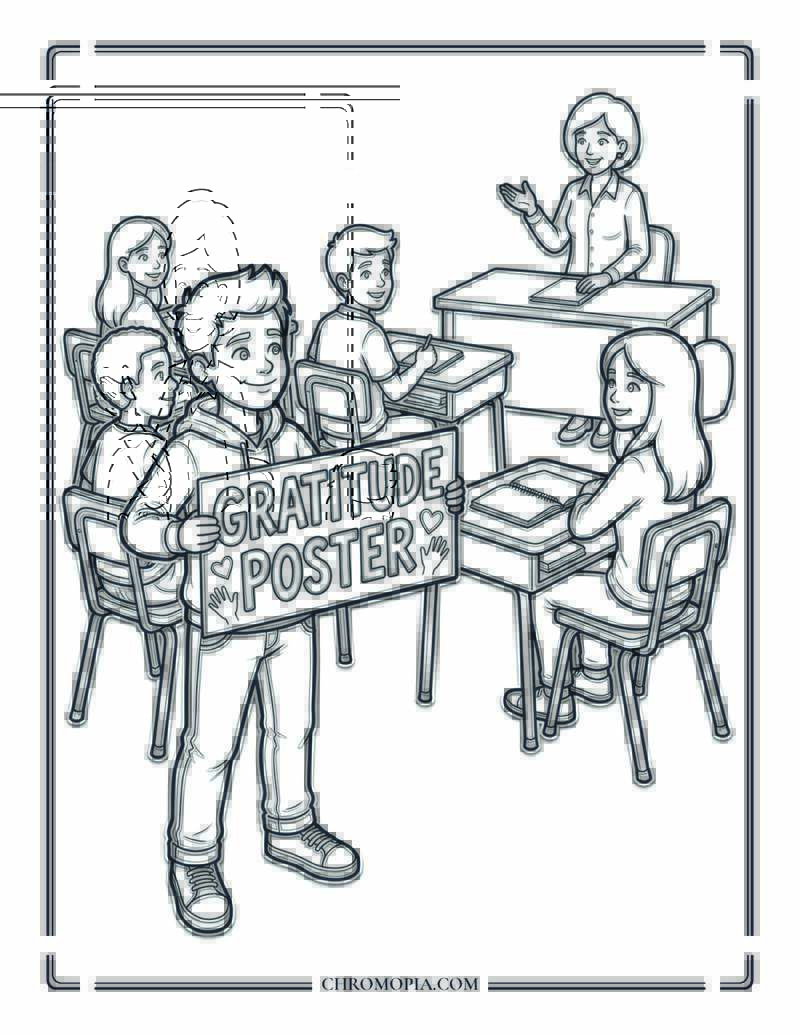 Child Presenting Gratitude Poster Classroom Coloring Page