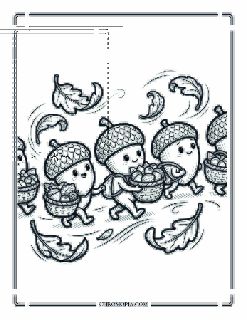 Acorn Creatures Harvest Parade Coloring Page
