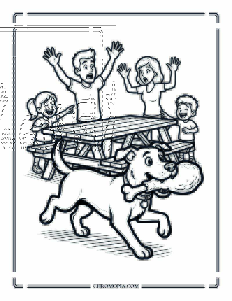 Funny Dog Stealing Turkey Leg Coloring Page