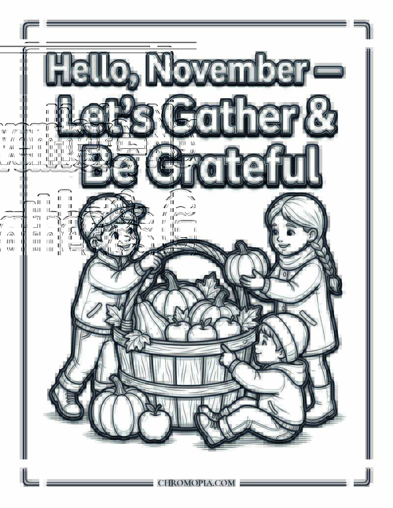 Hello November Gather Grateful Quote Coloring Page