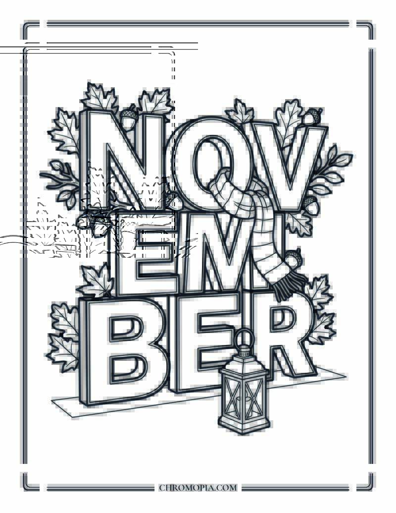 NOVEMBER Decorative Outline Text Coloring Page