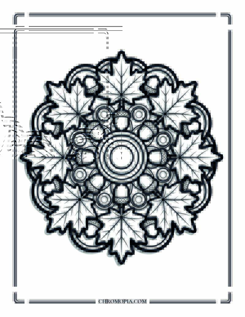 Bold Autumn Leaf Mandala Coloring Page