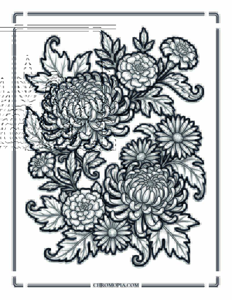 November Wildflower Meadow Floral Design Coloring Page