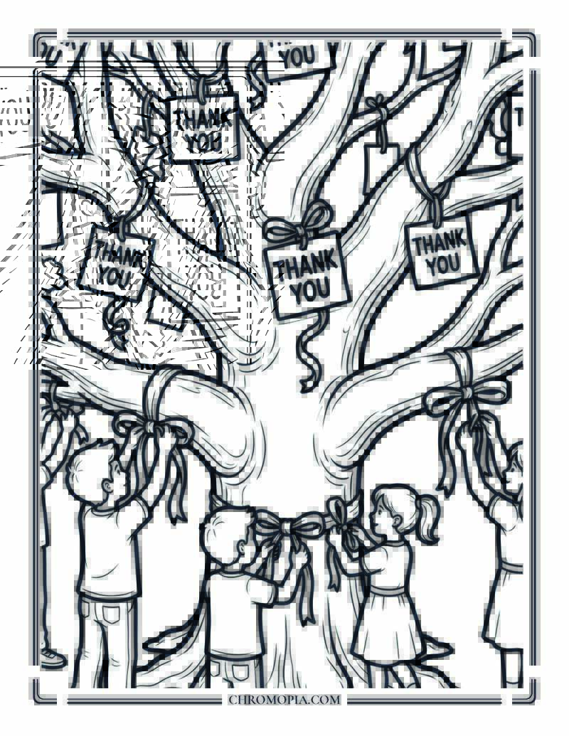 Kindness Tree Covered With Thank You Notes Coloring Page