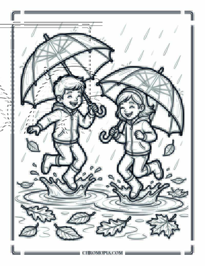 November Rain Dance In Puddles Coloring Page
