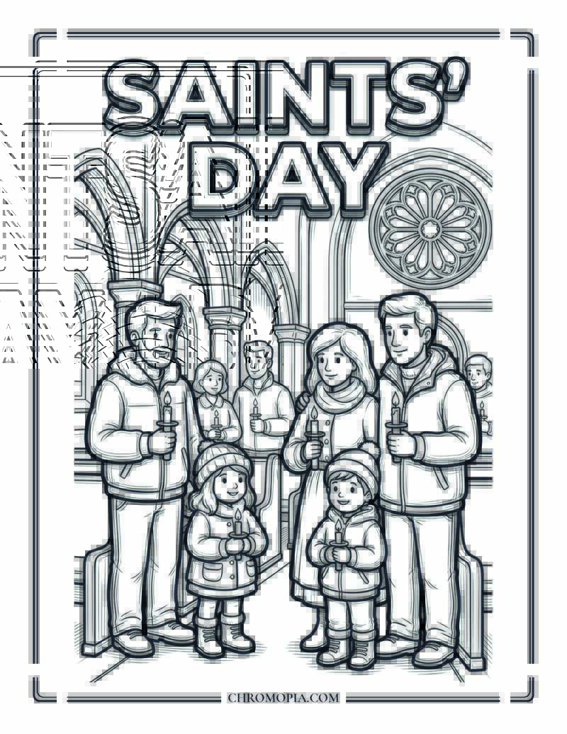 All Saints Day Church Gathering Coloring Page