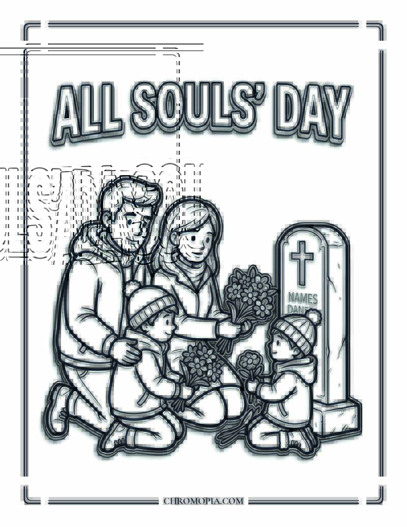 All Souls Day Remembrance Flowers Coloring Page