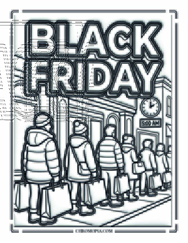 Black Friday Early Morning Shopping Coloring Page