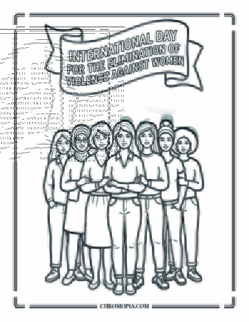 End Violence Against Women Support Scene Coloring Page