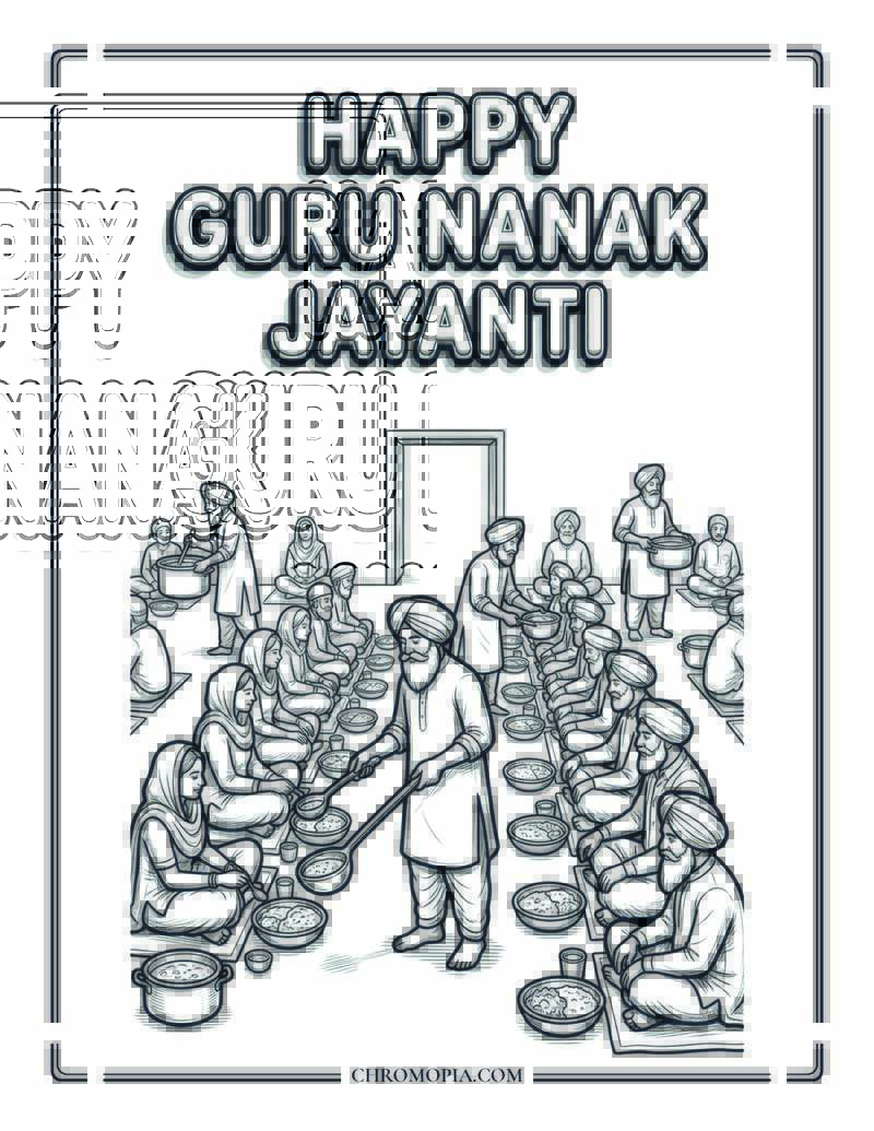 Happy Guru Nanak Jayanti Community Langar Coloring Page