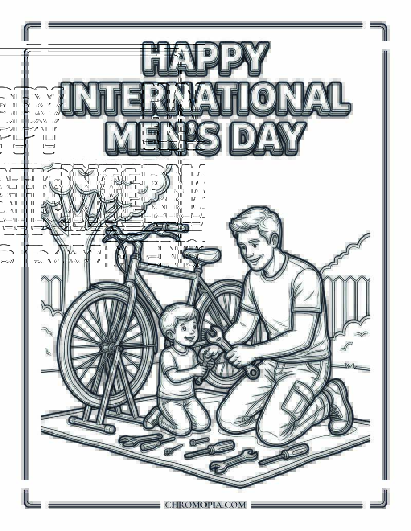 Happy International Mens Day Father Moment Coloring Page
