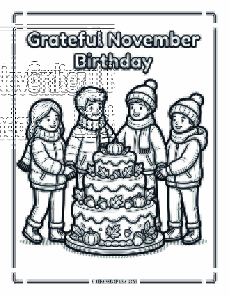 Happy November Birthday Autumn Celebration Coloring Page