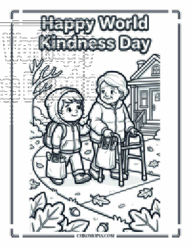 Happy World Kindness Day Helping Moment Coloring Page