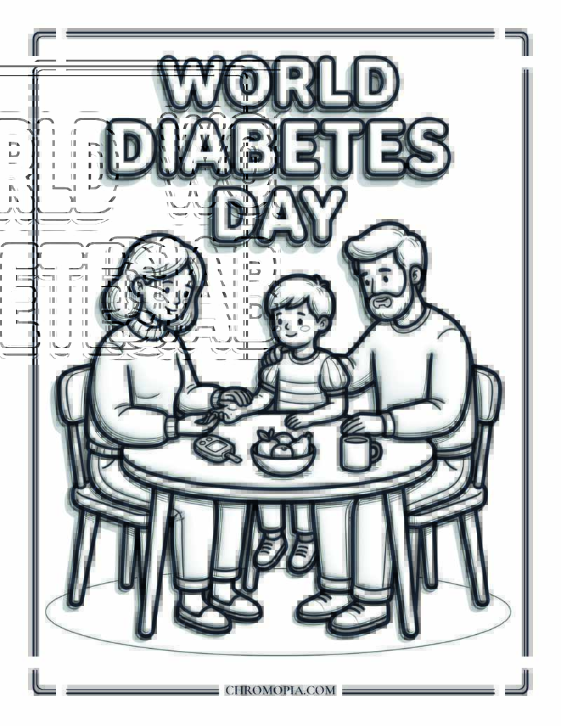 World Diabetes Day Supportive Family Coloring Page