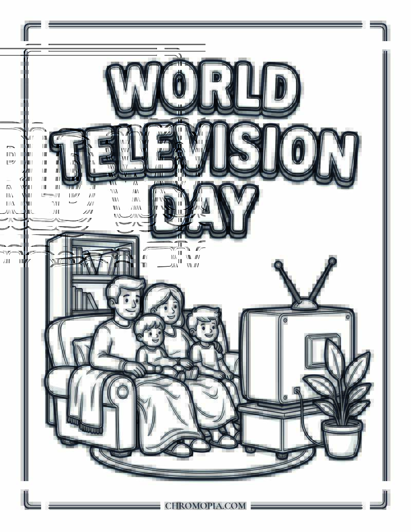 World Television Day Family Evening Coloring Page