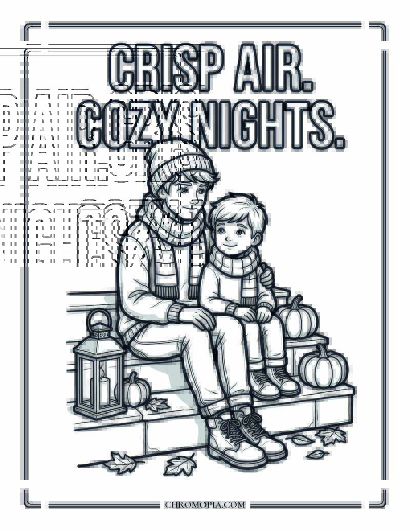 Crisp Air Cozy Nights Autumn Phrase Coloring Page