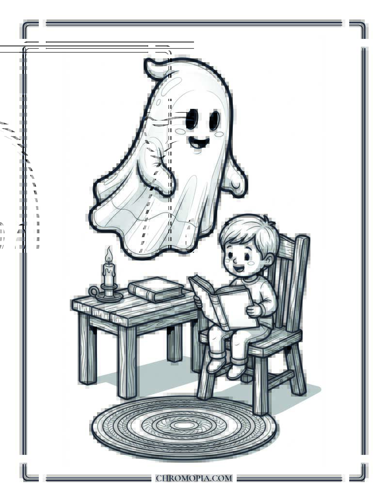 Friendly Ghost Storytime Coloring Page