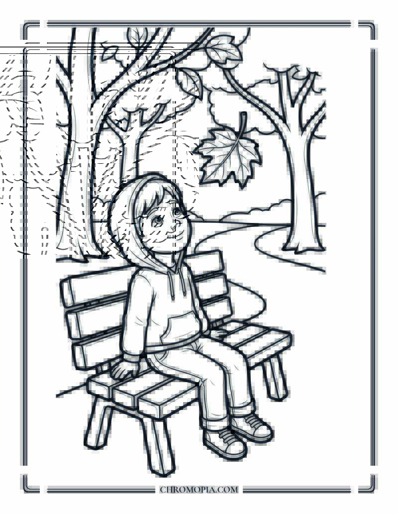 Child Watching Leaves Fall Reflective Coloring Page