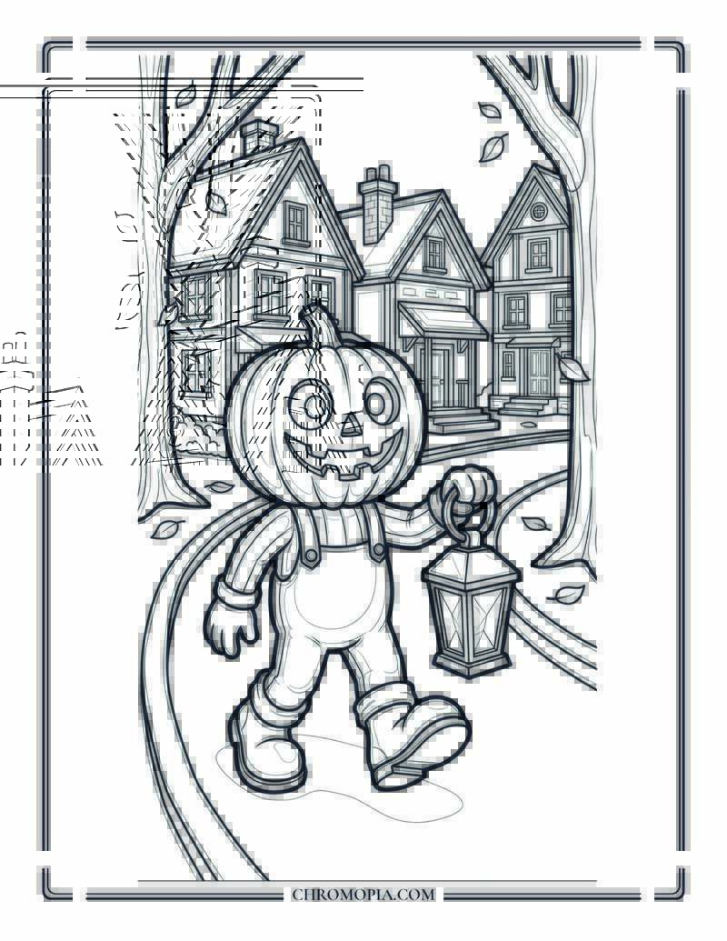 Friendly Pumpkin Character Street Walk Coloring Page