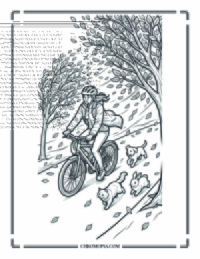 Autumn Storm Wind Through Park Coloring Page