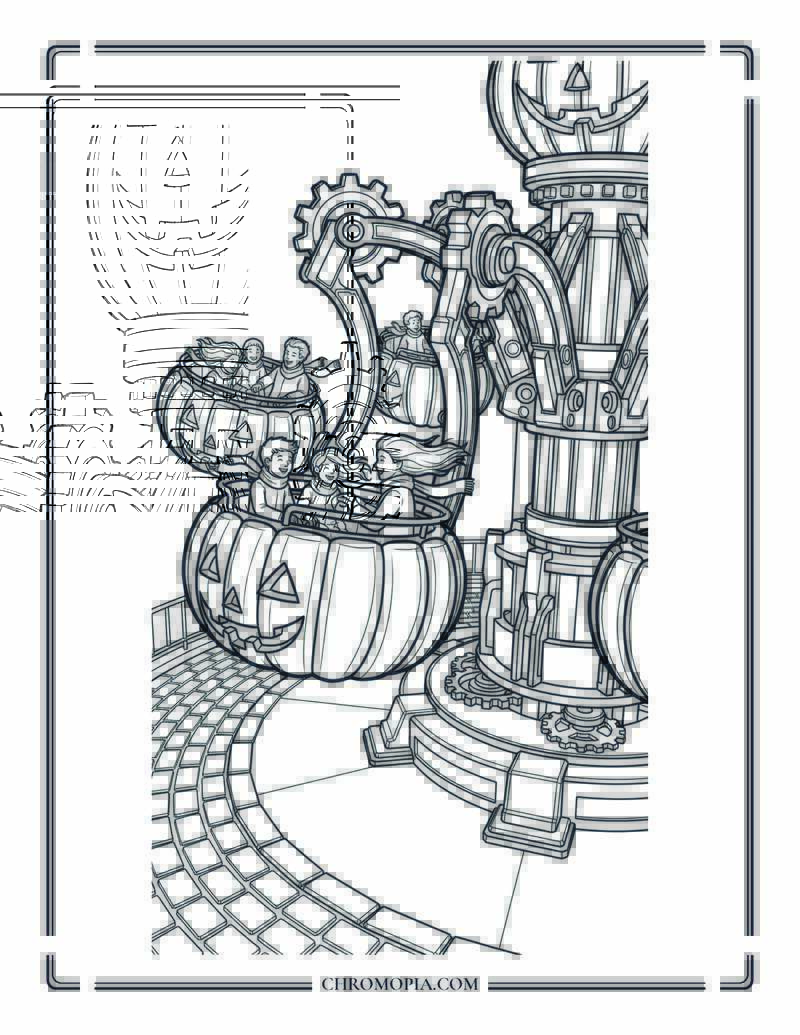 Haunted Fairground Ride Scene Coloring Page