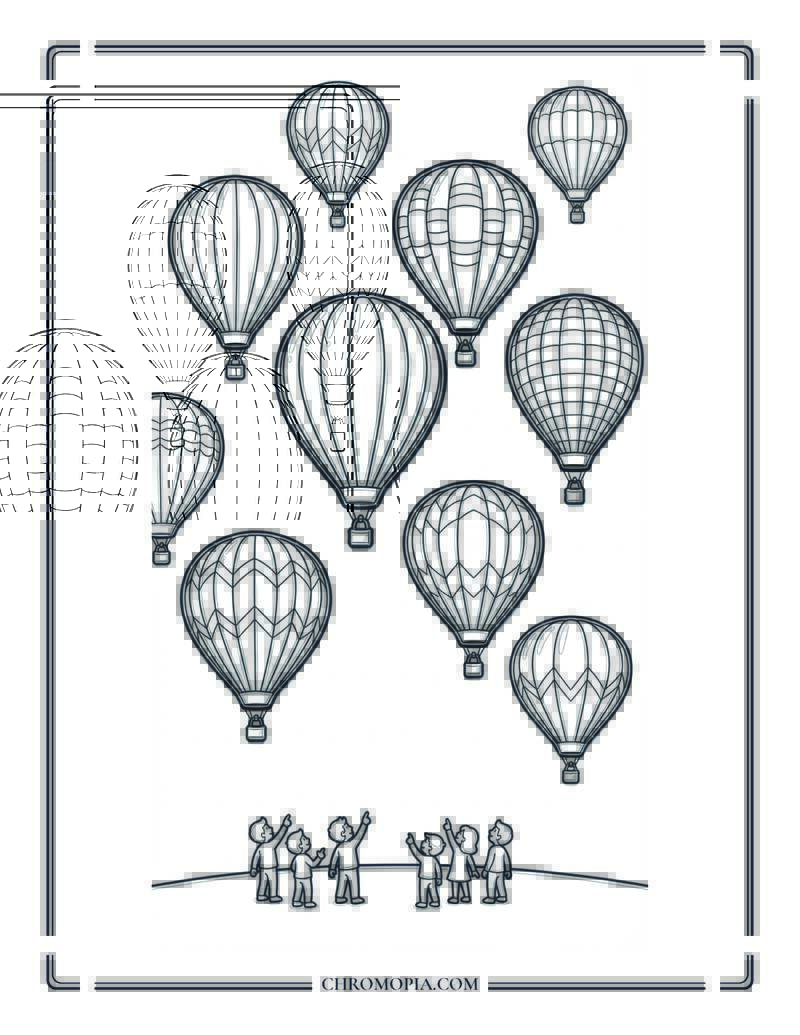 Hot Air Balloon Festival Sky Crowd Coloring Page