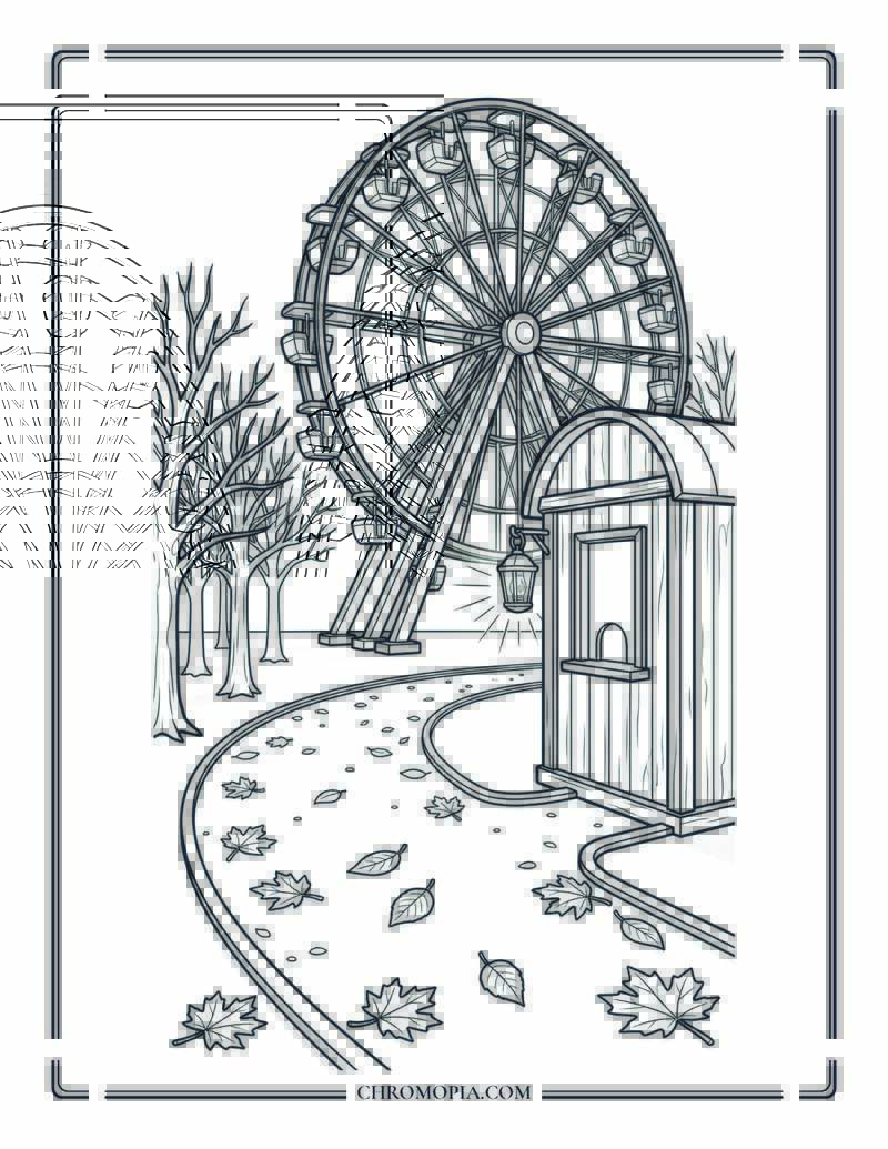Abandoned Fairground At Dusk Coloring Page