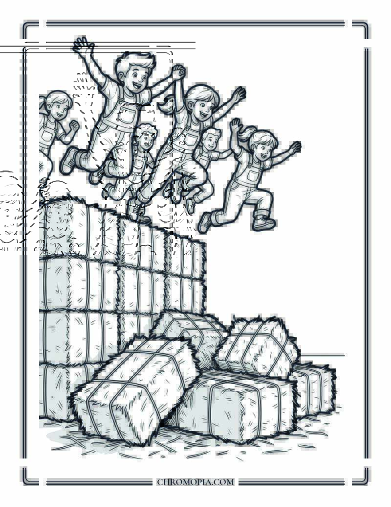Hay Bale Jump Action Coloring Page