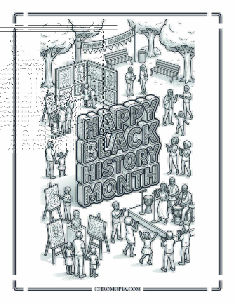 Happy Black History Month Community Celebration Coloring Page