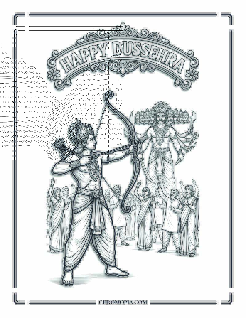 Happy Dussehra Victory Scene Coloring Page