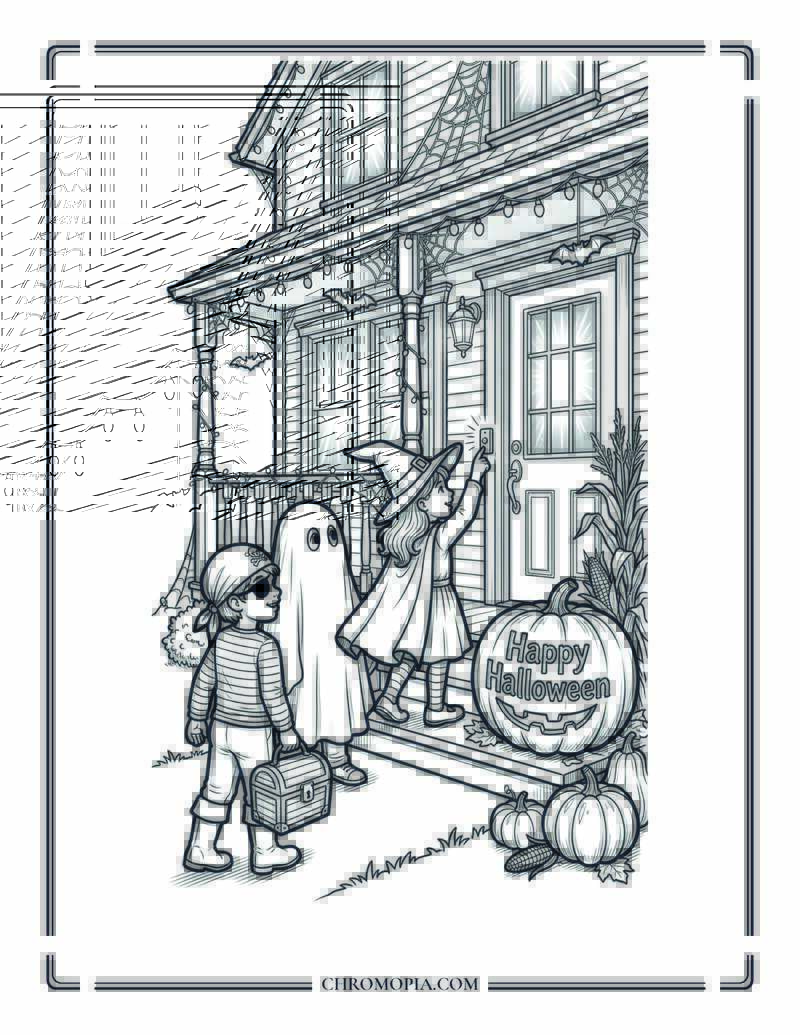 Happy Halloween Trick Or Treat Night Coloring Page