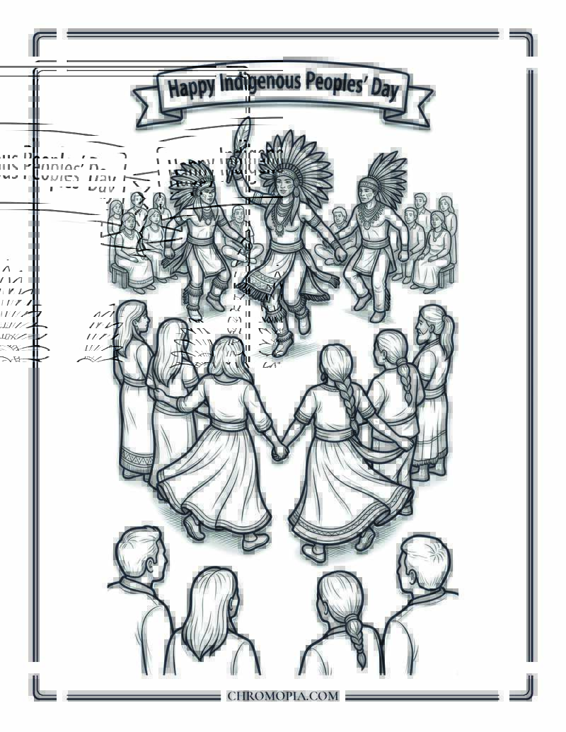 Happy Indigenous Peoples Day Cultural Dance Coloring Page