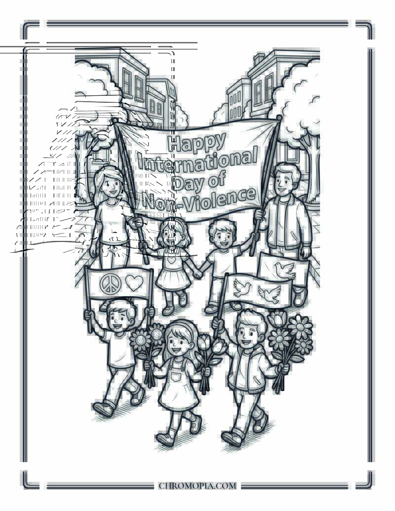 Happy International Day Of Non Violence Peace Walk Coloring Page