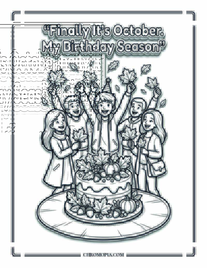 Happy October Birthday Celebration Coloring Page