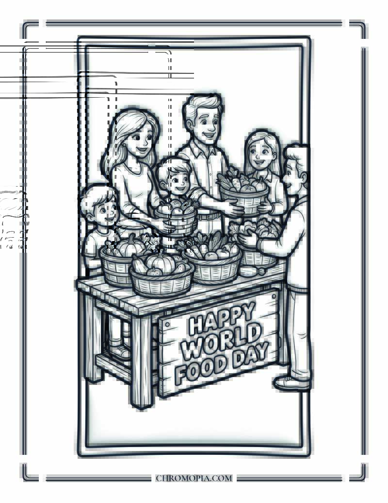 Happy World Food Day Harvest Sharing Coloring Page
