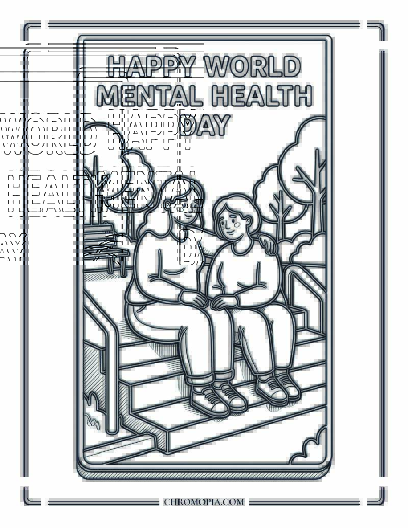 Happy World Mental Health Day Support Moment Coloring Page