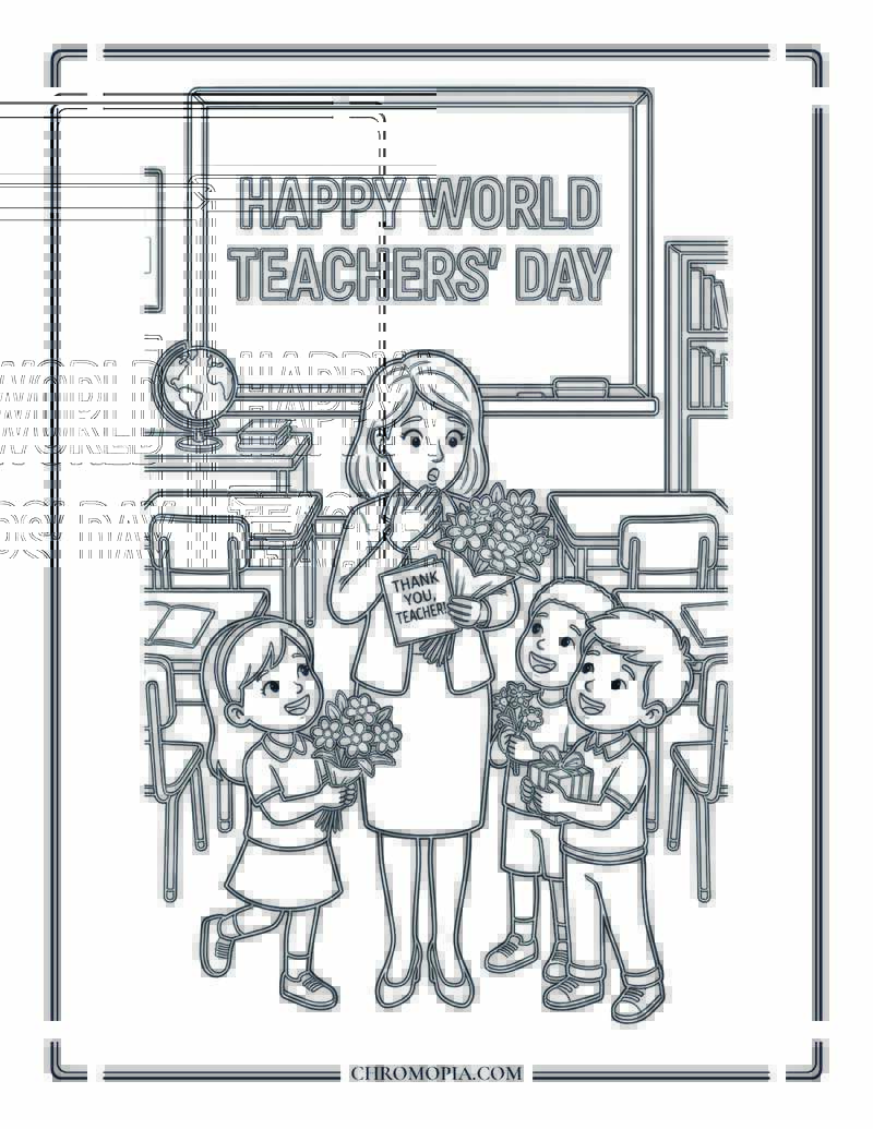 Happy World Teachers Day Classroom Appreciation Coloring Page