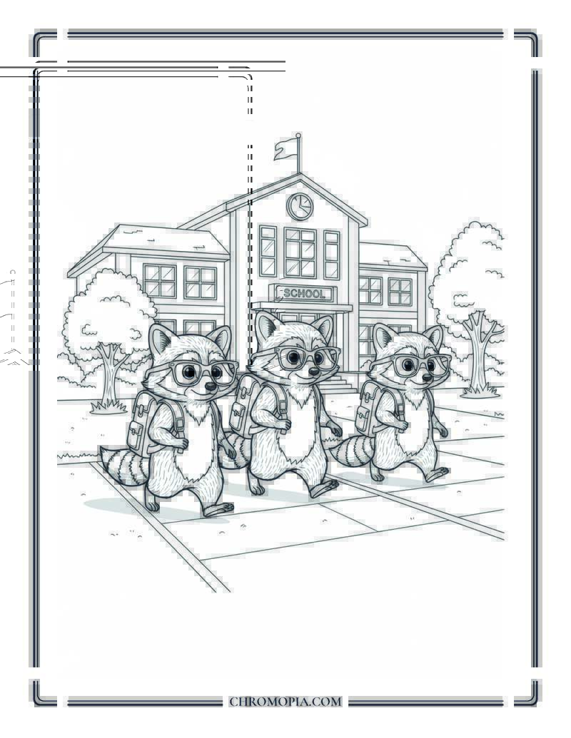 Cool Raccoons Going To School Coloring Page