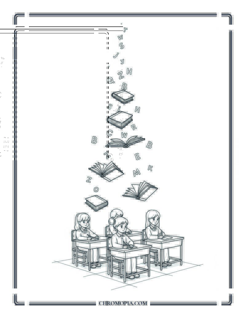 Magical Floating Books Classroom Coloring Page