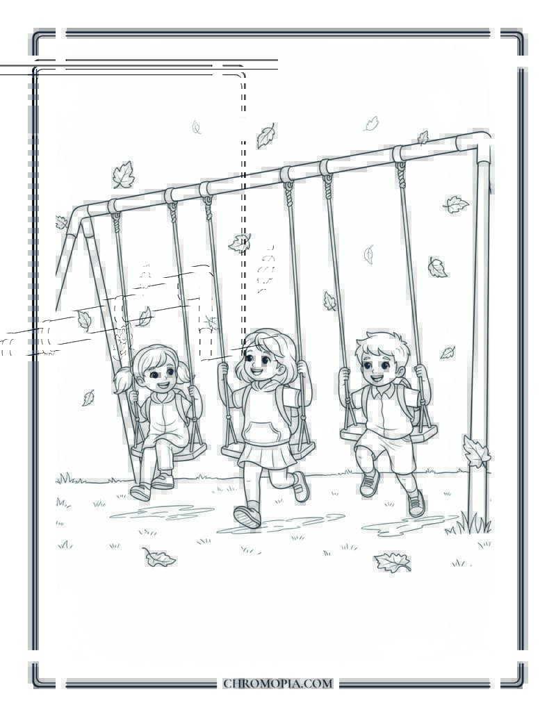 Playground With First Falling Leaves Coloring Page