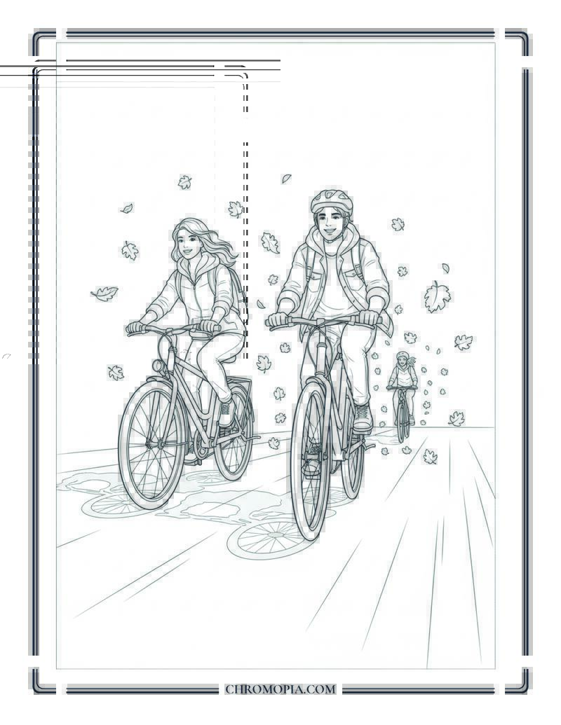 Bike Ride Through Falling Leaves Coloring Page