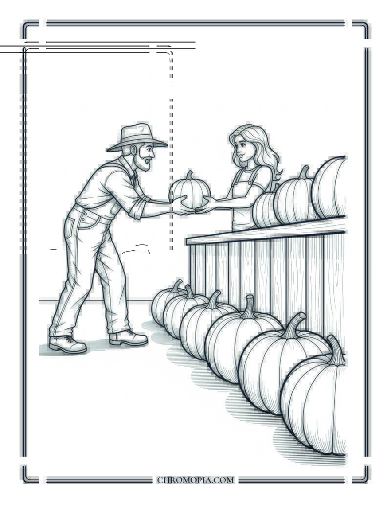 Pumpkin Stand Harvest Market Action Coloring Page